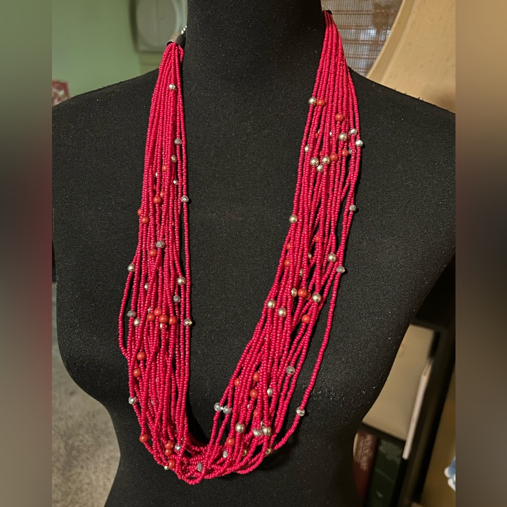 Chic Multi-Strand Red Beaded Necklace